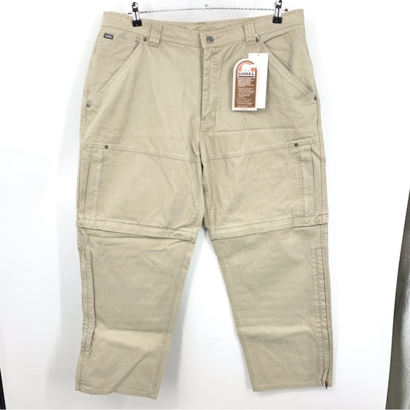 Sorel Men Size 42 x 30 Pants Beige Cotton Canvas Convertible Work Zip Off Shorts - Picture 1 of 7